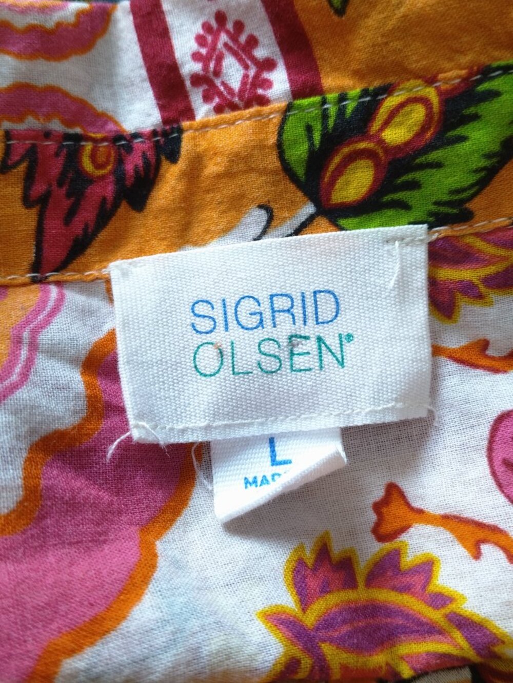 Sigrid Olsen Women's Large Button Front Vibrant Floral Print Blouse Boho Hippie - Picture 7 of 8